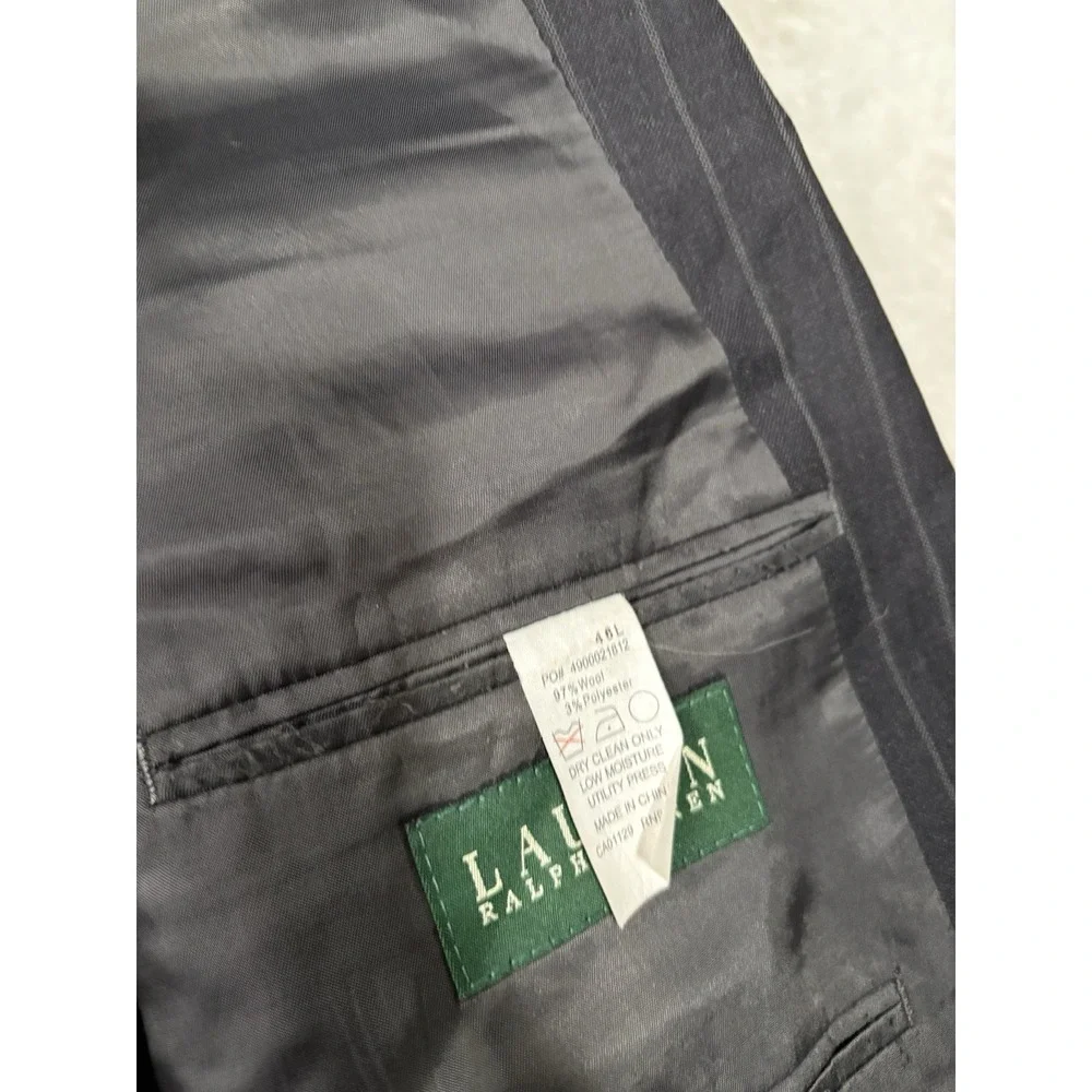Lauren Ralph Lauren Men's Black Striped Wool Blazer Jacket Size 46L‎ 2 Button